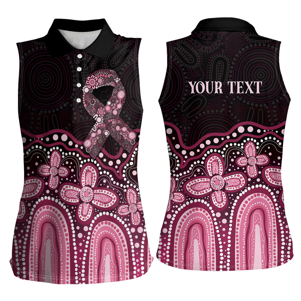 Australia Indigenous Personalized Women Sleeveless Polo Shirt Aboriginal Pink Ribbon Art
