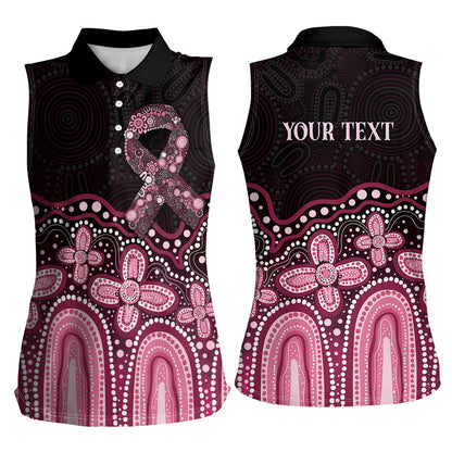 Australia Indigenous Personalized Women Sleeveless Polo Shirt Aboriginal Pink Ribbon Art