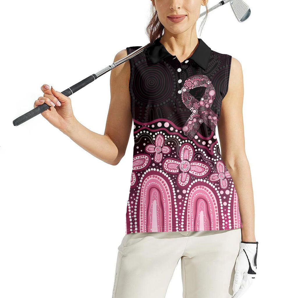 Australia Indigenous Personalized Women Sleeveless Polo Shirt Aboriginal Pink Ribbon Art