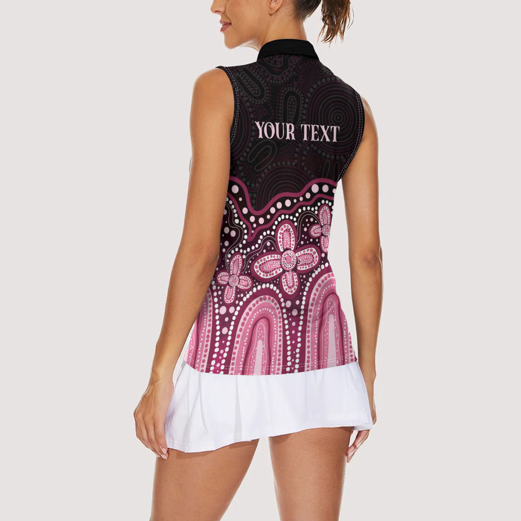 Australia Indigenous Personalized Women Sleeveless Polo Shirt Aboriginal Pink Ribbon Art