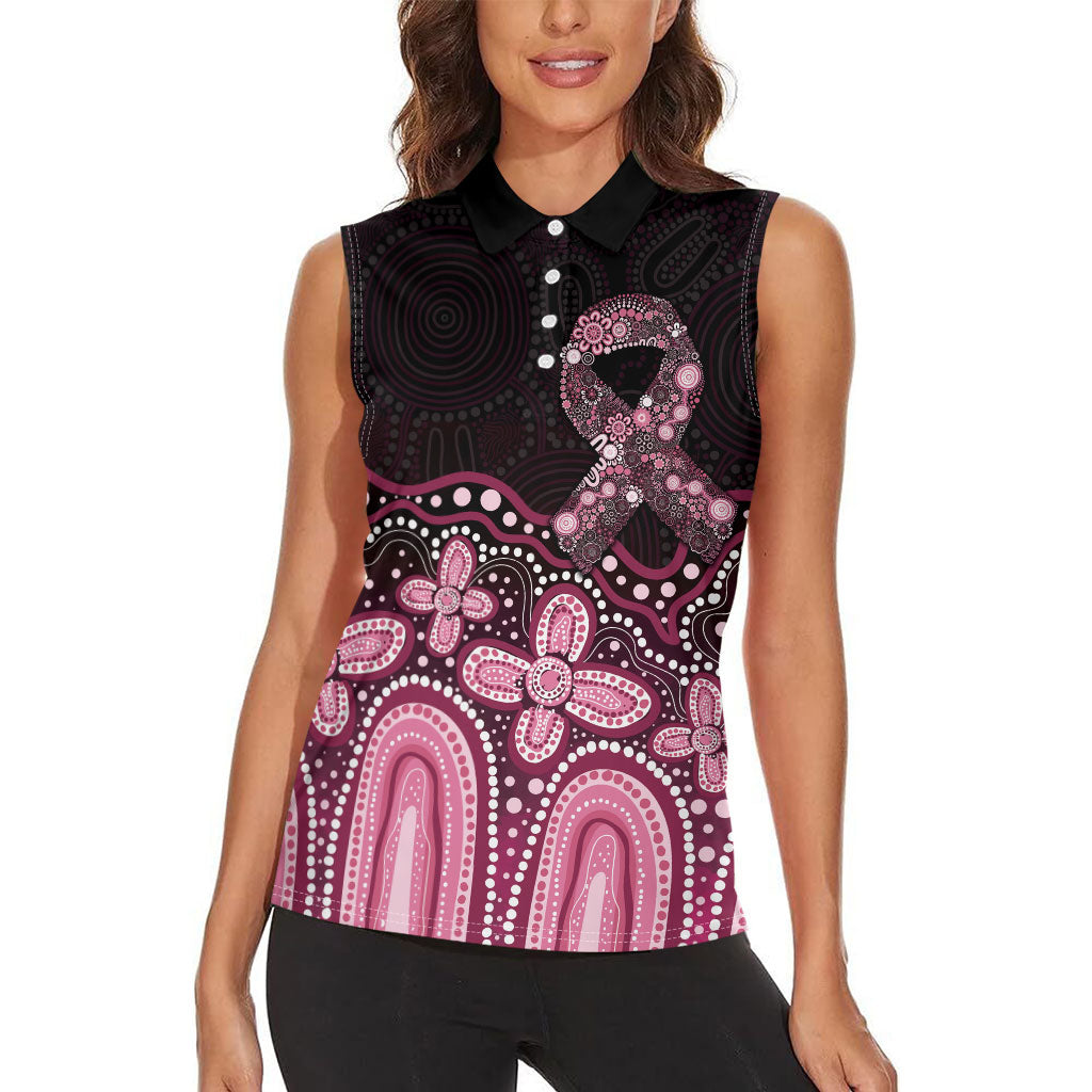 Australia Indigenous Personalized Women Sleeveless Polo Shirt Aboriginal Pink Ribbon Art