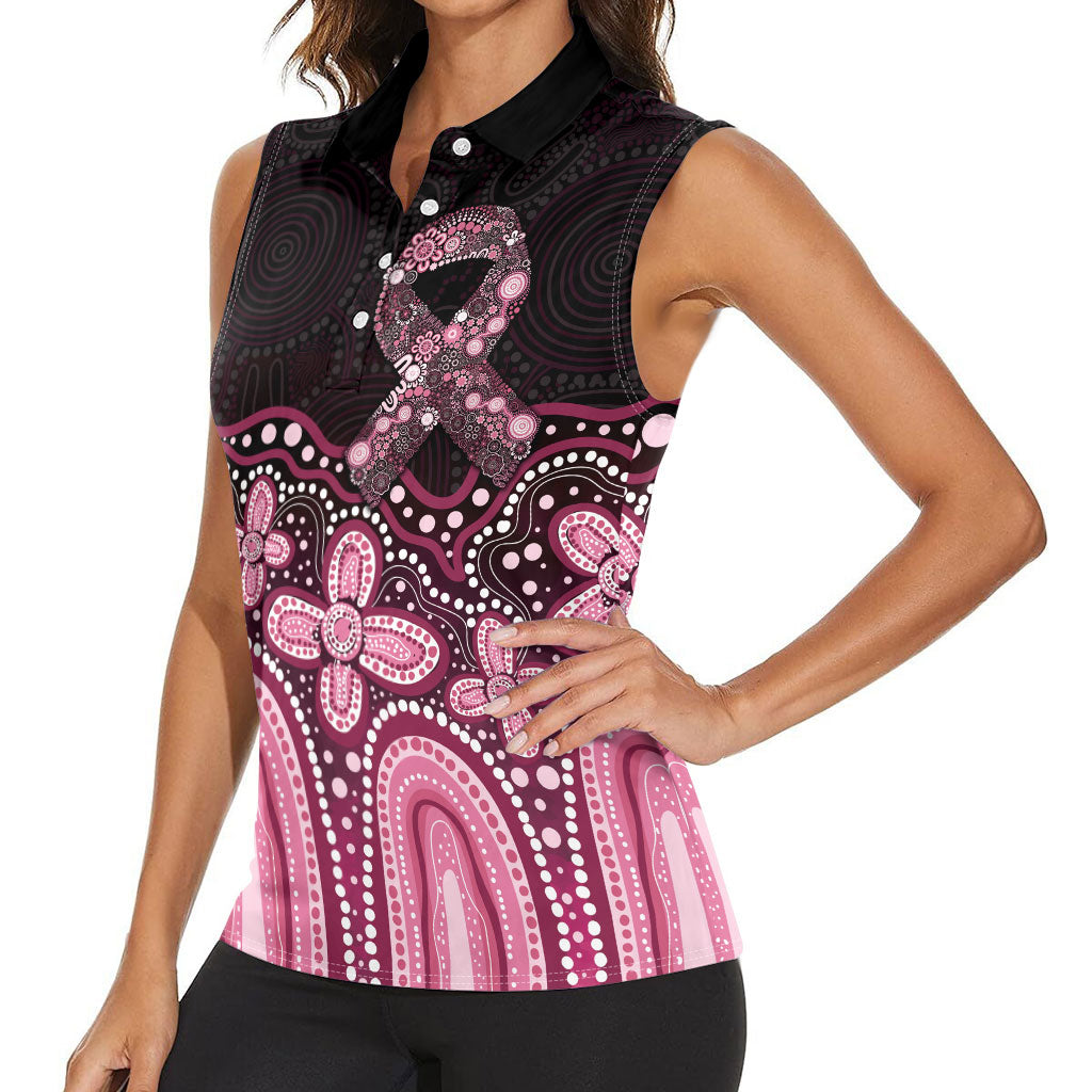 Australia Indigenous Personalized Women Sleeveless Polo Shirt Aboriginal Pink Ribbon Art