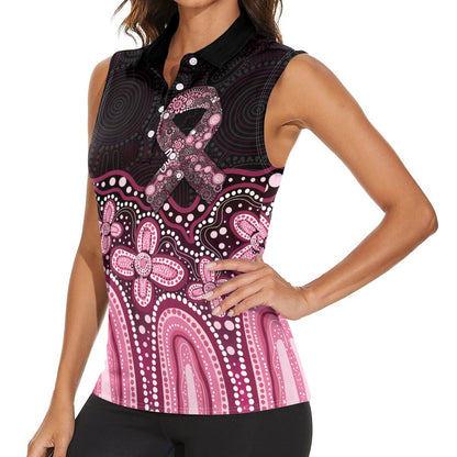 Australia Indigenous Personalized Women Sleeveless Polo Shirt Aboriginal Pink Ribbon Art