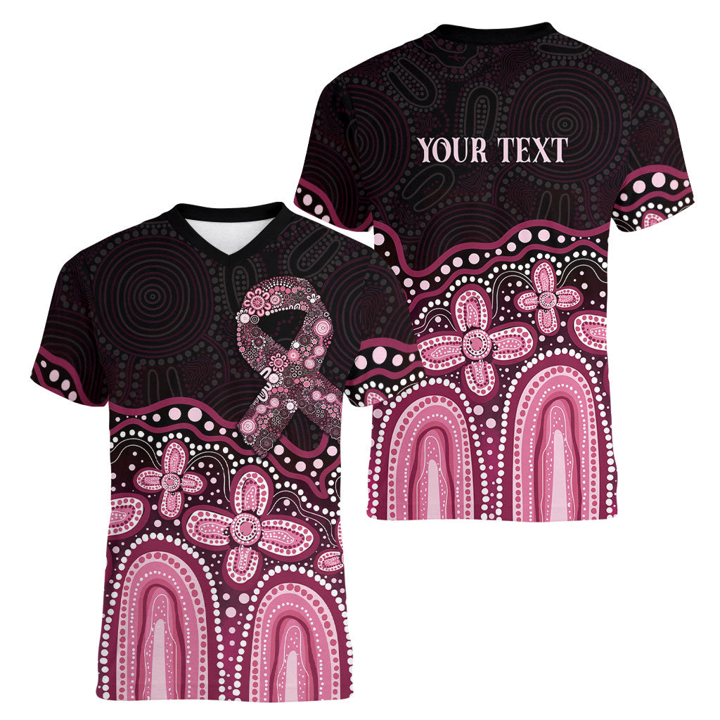 Australia Indigenous Personalized Women V-Neck T-Shirt Aboriginal Pink Ribbon Art