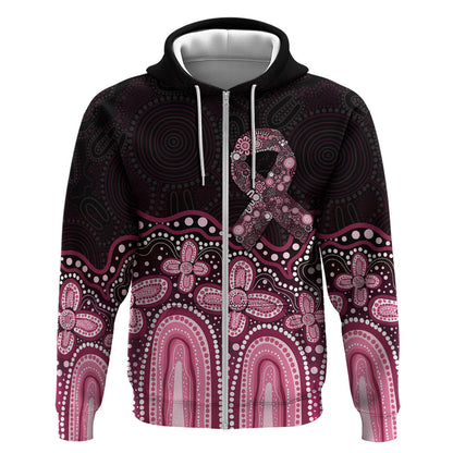 Australia Indigenous Personalized Zip Hoodie Aboriginal Pink Ribbon Art