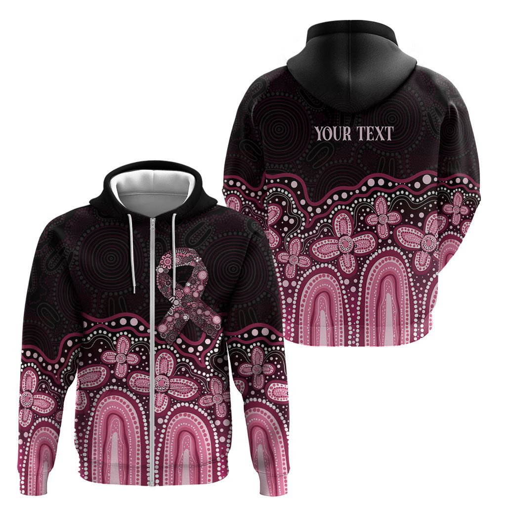 Australia Indigenous Personalized Zip Hoodie Aboriginal Pink Ribbon Art