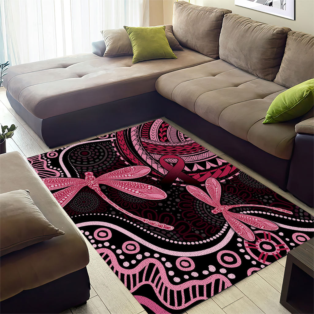 Australia Indigenous Mix Polynesian Area Rug Pink Ribbon and Dragonflies