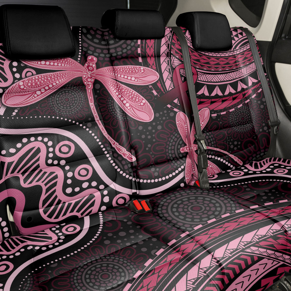 Australia Indigenous Mix Polynesian Back Car Seat Cover Pink Ribbon and Dragonflies