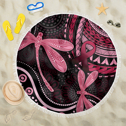 Australia Indigenous Mix Polynesian Beach Blanket Pink Ribbon and Dragonflies
