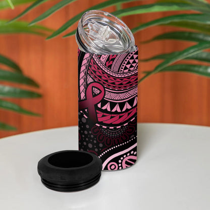 Australia Indigenous Mix Polynesian 4 in 1 Can Cooler Tumbler Pink Ribbon and Dragonflies
