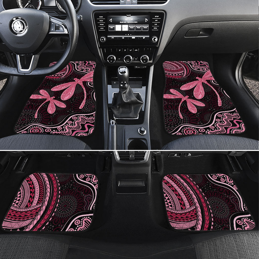 Australia Indigenous Mix Polynesian Car Mats Pink Ribbon and Dragonflies