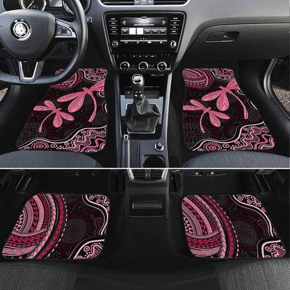 Australia Indigenous Mix Polynesian Car Mats Pink Ribbon and Dragonflies