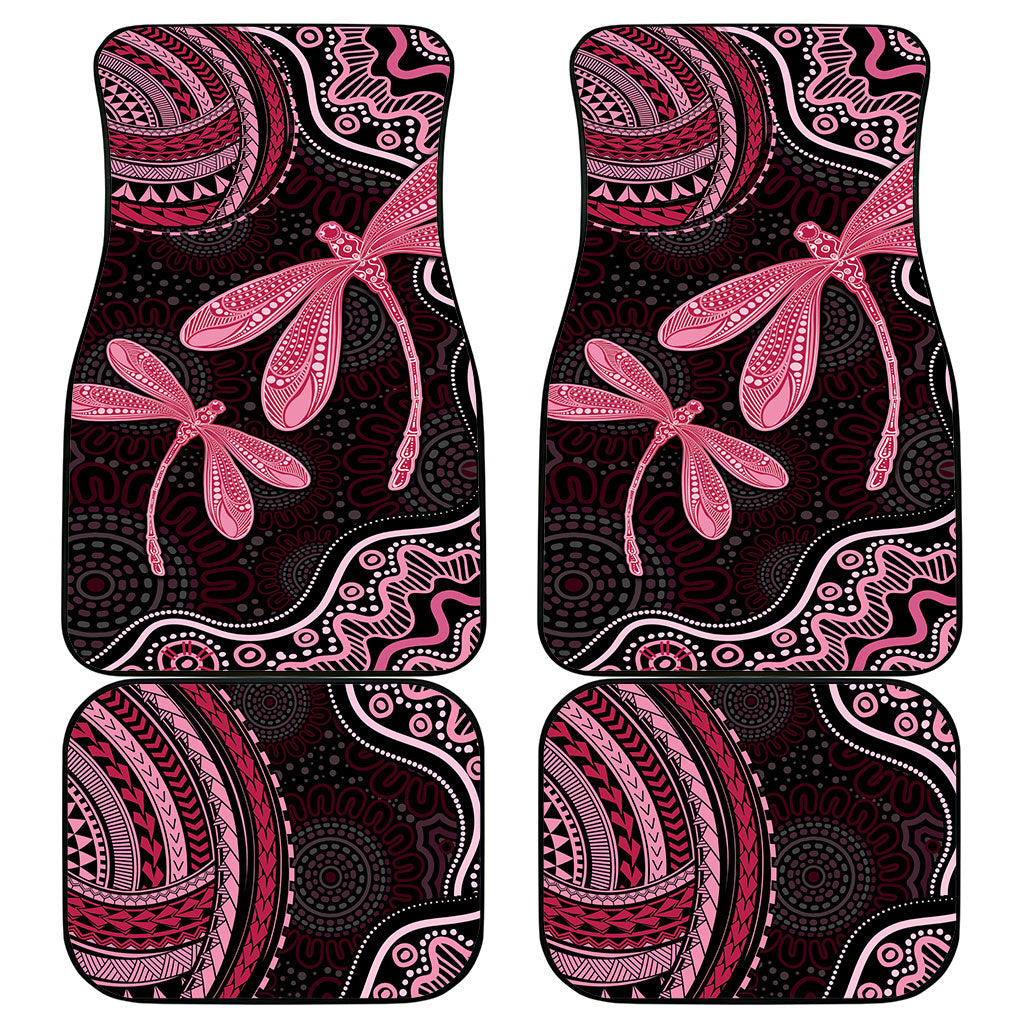 Australia Indigenous Mix Polynesian Car Mats Pink Ribbon and Dragonflies