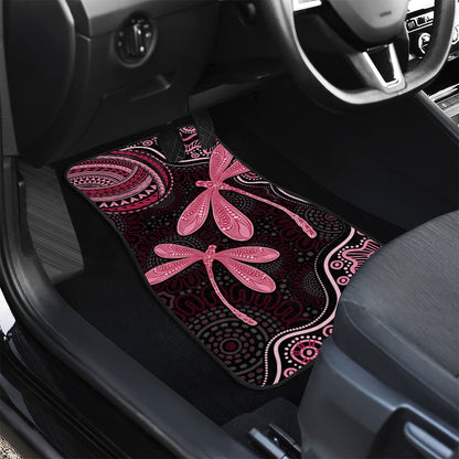 Australia Indigenous Mix Polynesian Car Mats Pink Ribbon and Dragonflies