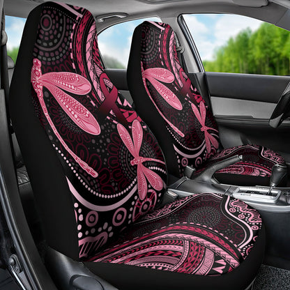 Australia Indigenous Mix Polynesian Car Seat Cover Pink Ribbon and Dragonflies