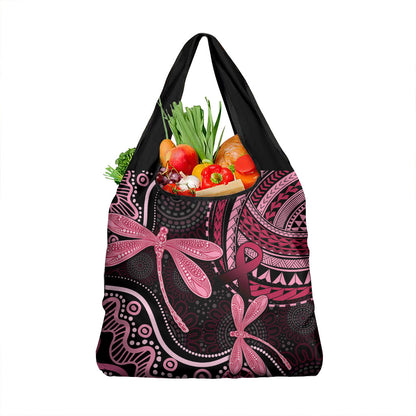 Australia Indigenous Mix Polynesian Grocery Bag Pink Ribbon and Dragonflies