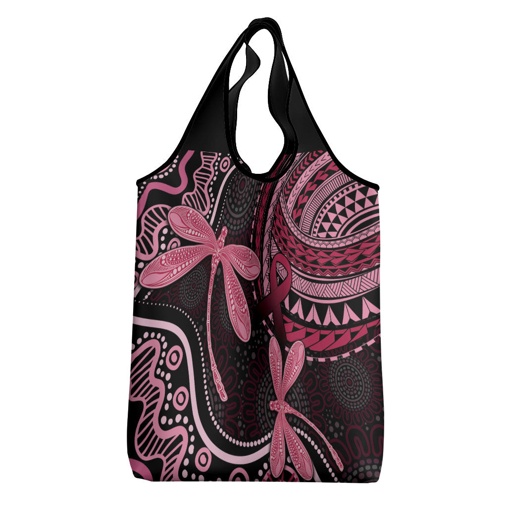 Australia Indigenous Mix Polynesian Grocery Bag Pink Ribbon and Dragonflies