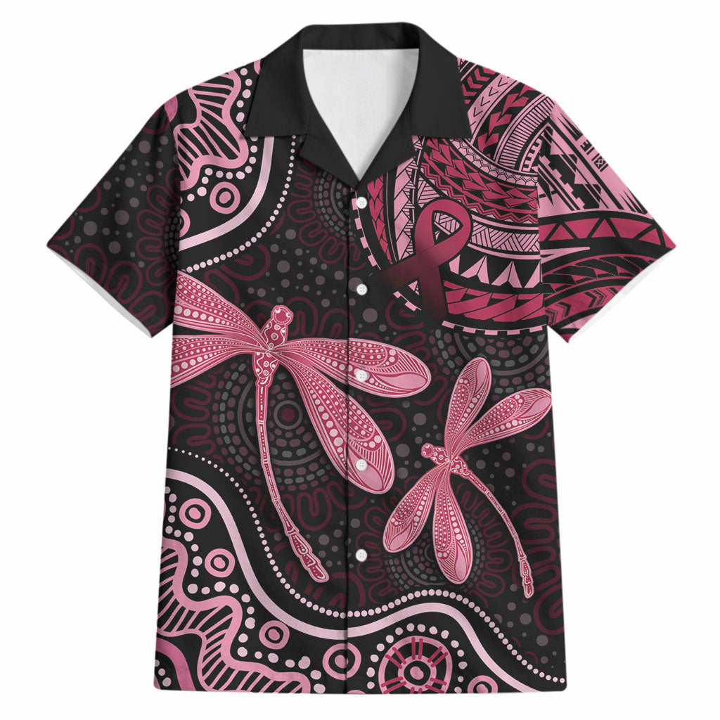 Australia Indigenous Mix Polynesian Hawaiian Shirt Pink Ribbon and Dragonflies