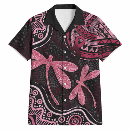 Australia Indigenous Mix Polynesian Hawaiian Shirt Pink Ribbon and Dragonflies