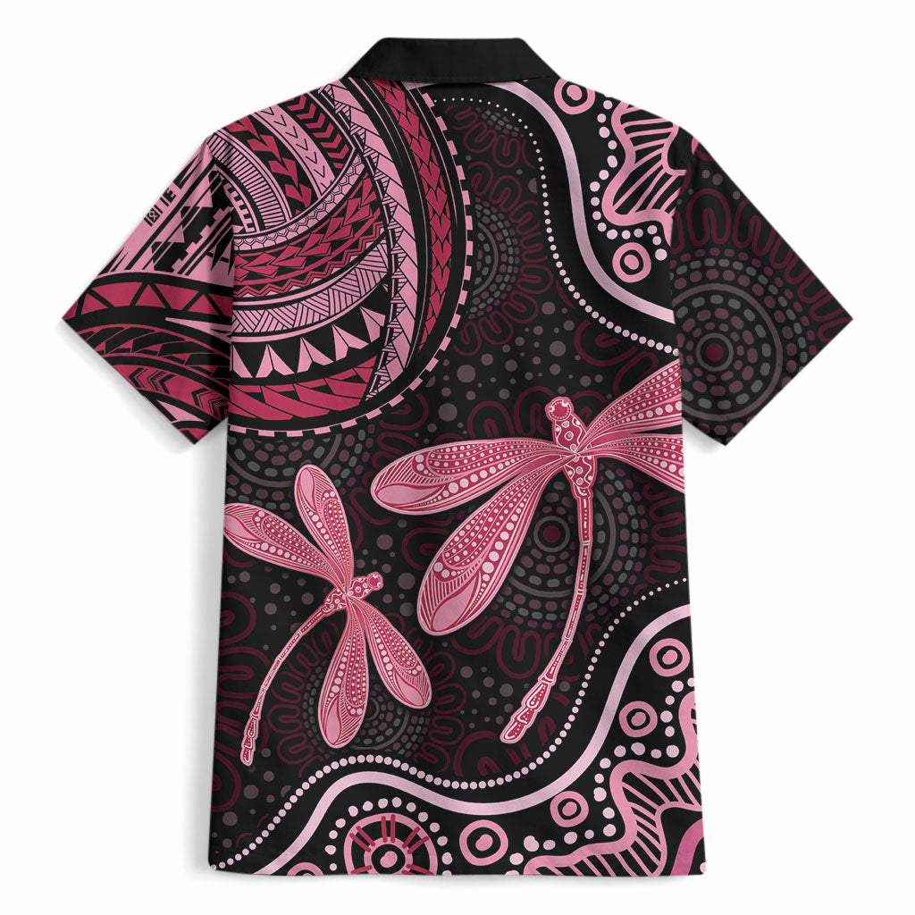 Australia Indigenous Mix Polynesian Hawaiian Shirt Pink Ribbon and Dragonflies