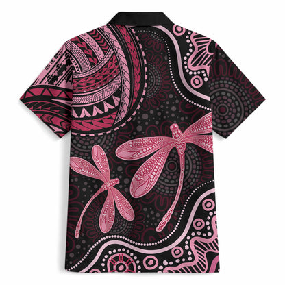 Australia Indigenous Mix Polynesian Hawaiian Shirt Pink Ribbon and Dragonflies