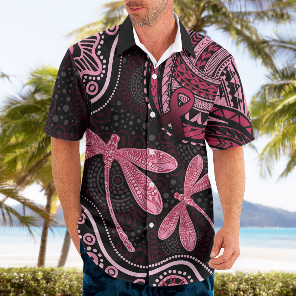 Australia Indigenous Mix Polynesian Hawaiian Shirt Pink Ribbon and Dragonflies