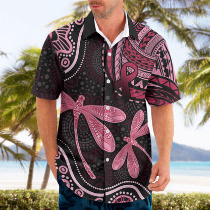 Australia Indigenous Mix Polynesian Hawaiian Shirt Pink Ribbon and Dragonflies