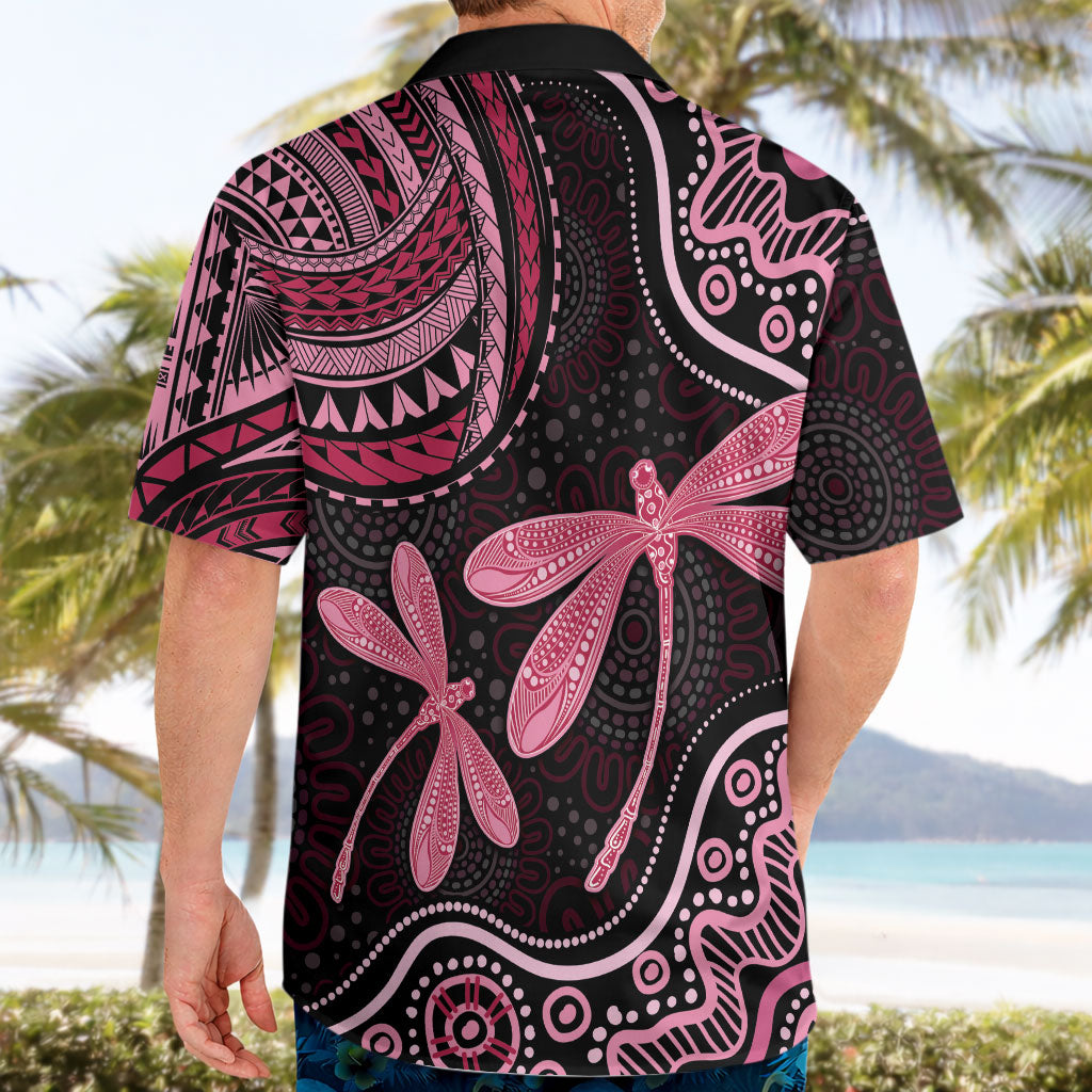 Australia Indigenous Mix Polynesian Hawaiian Shirt Pink Ribbon and Dragonflies