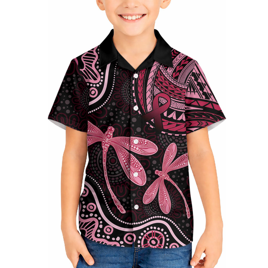 Australia Indigenous Mix Polynesian Hawaiian Shirt Pink Ribbon and Dragonflies
