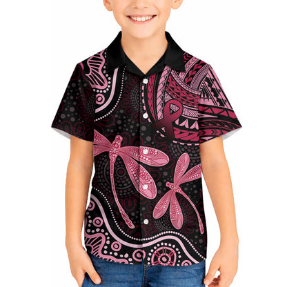 Australia Indigenous Mix Polynesian Hawaiian Shirt Pink Ribbon and Dragonflies