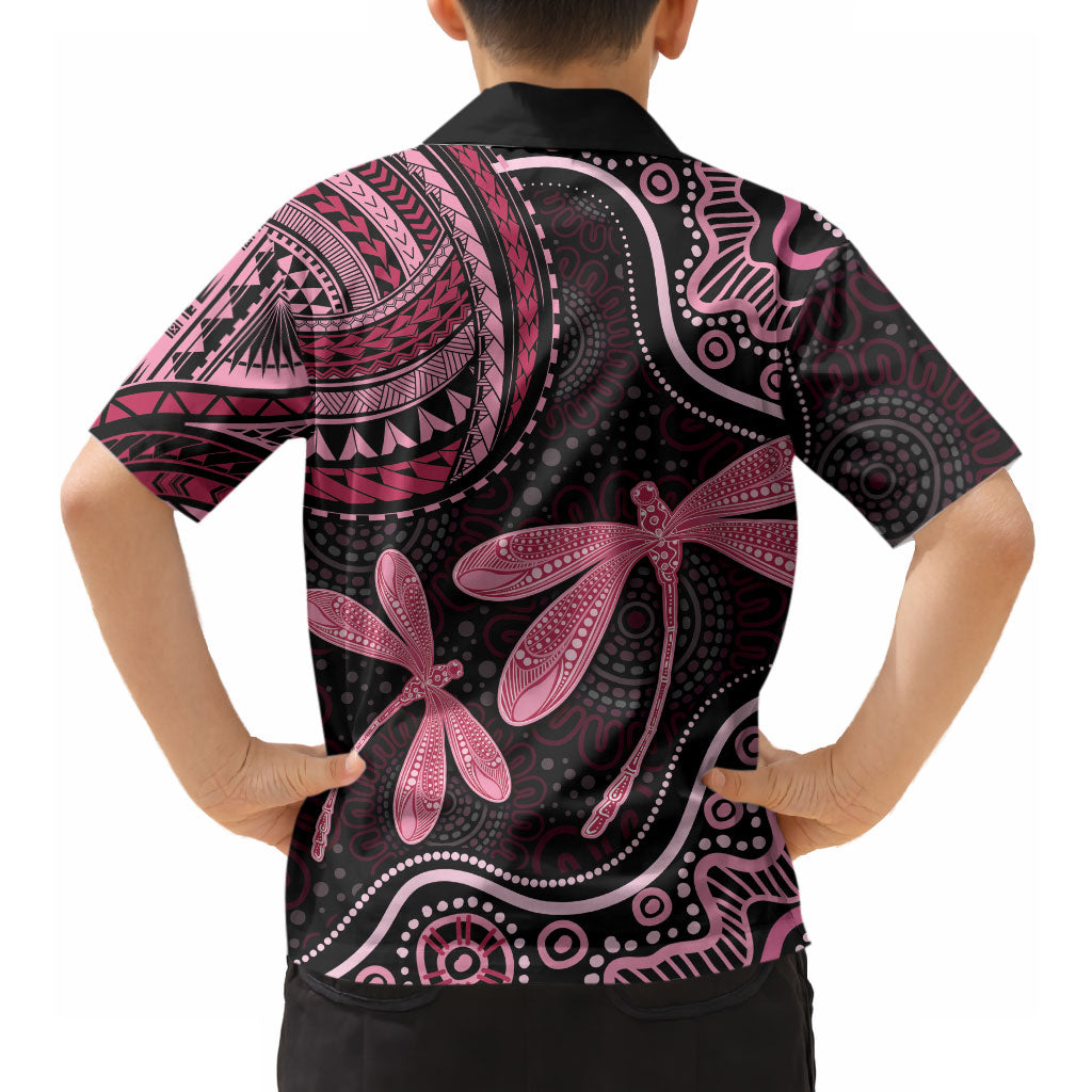 Australia Indigenous Mix Polynesian Hawaiian Shirt Pink Ribbon and Dragonflies