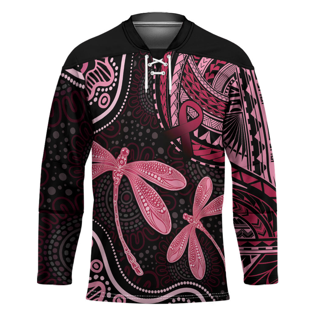 Australia Indigenous Mix Polynesian Hockey Jersey Pink Ribbon and Dragonflies