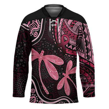Australia Indigenous Mix Polynesian Hockey Jersey Pink Ribbon and Dragonflies