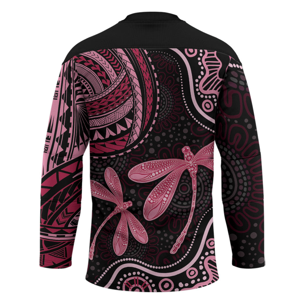 Australia Indigenous Mix Polynesian Hockey Jersey Pink Ribbon and Dragonflies