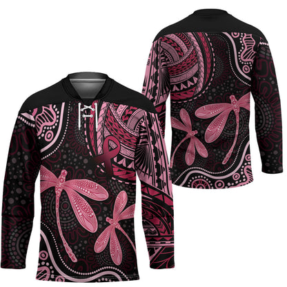 Australia Indigenous Mix Polynesian Hockey Jersey Pink Ribbon and Dragonflies