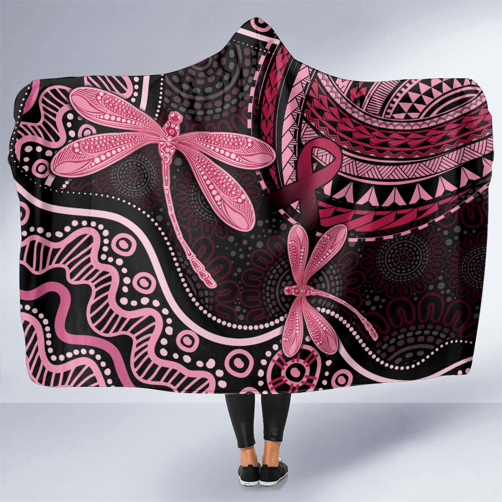Australia Indigenous Mix Polynesian Hooded Blanket Pink Ribbon and Dragonflies