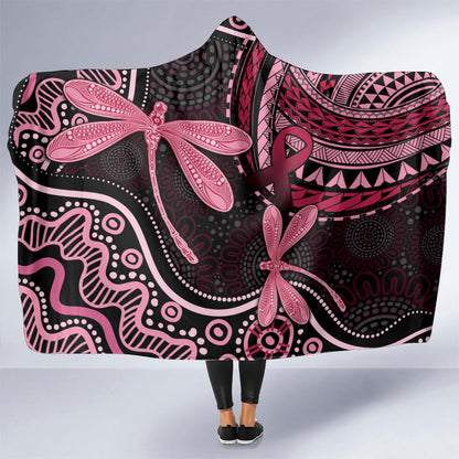 Australia Indigenous Mix Polynesian Hooded Blanket Pink Ribbon and Dragonflies
