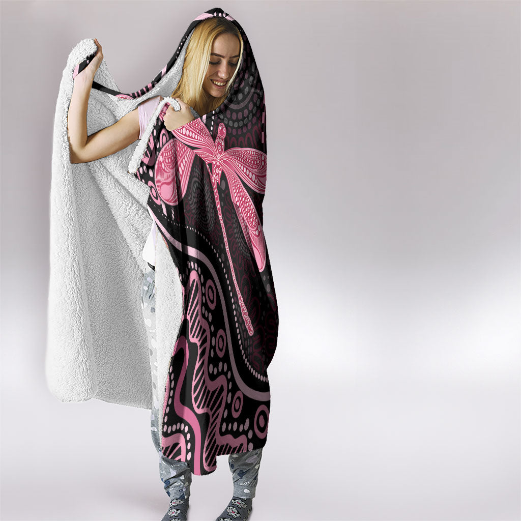 Australia Indigenous Mix Polynesian Hooded Blanket Pink Ribbon and Dragonflies