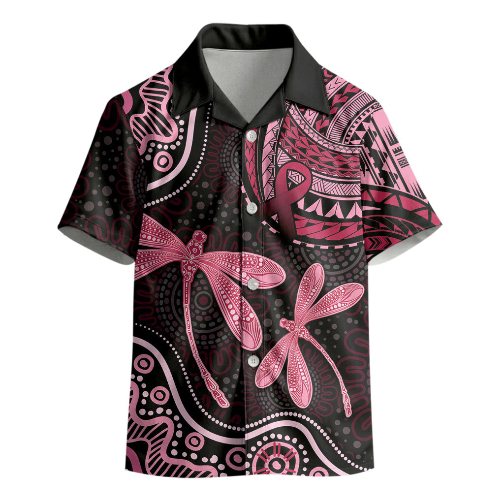 Australia Indigenous Mix Polynesian Kid Hawaiian Shirt Pink Ribbon and Dragonflies