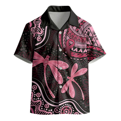 Australia Indigenous Mix Polynesian Kid Hawaiian Shirt Pink Ribbon and Dragonflies