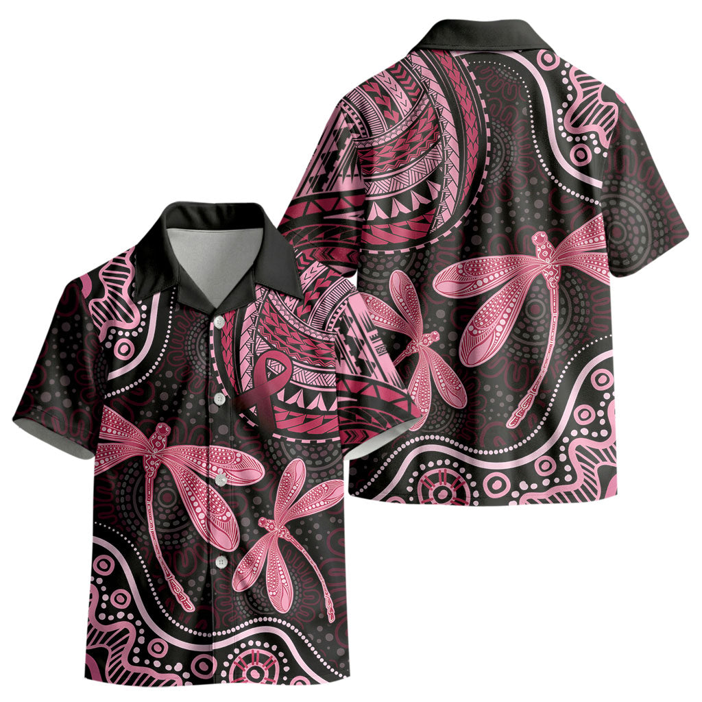 Australia Indigenous Mix Polynesian Kid Hawaiian Shirt Pink Ribbon and Dragonflies