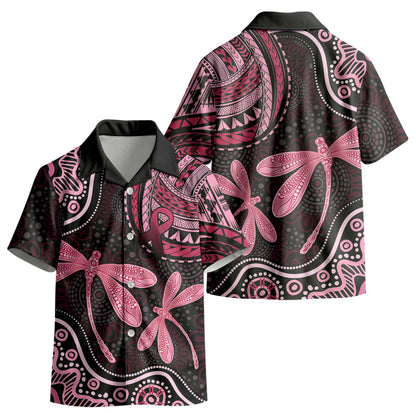 Australia Indigenous Mix Polynesian Kid Hawaiian Shirt Pink Ribbon and Dragonflies
