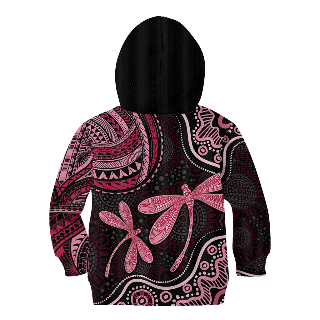 Australia Indigenous Mix Polynesian Kid Hoodie Pink Ribbon and Dragonflies