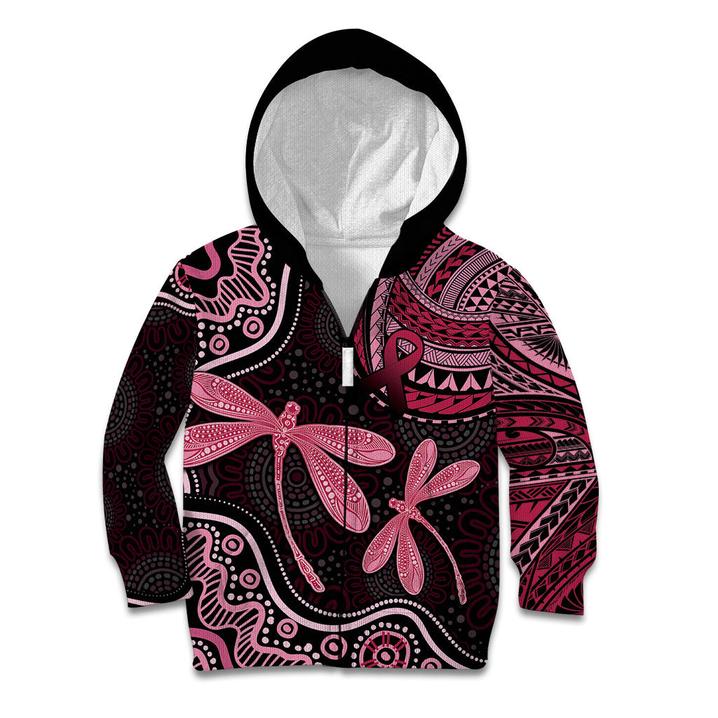 Australia Indigenous Mix Polynesian Kid Hoodie Pink Ribbon and Dragonflies