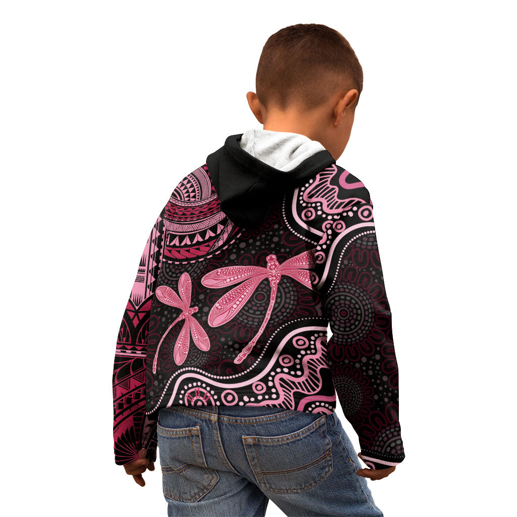 Australia Indigenous Mix Polynesian Kid Hoodie Pink Ribbon and Dragonflies
