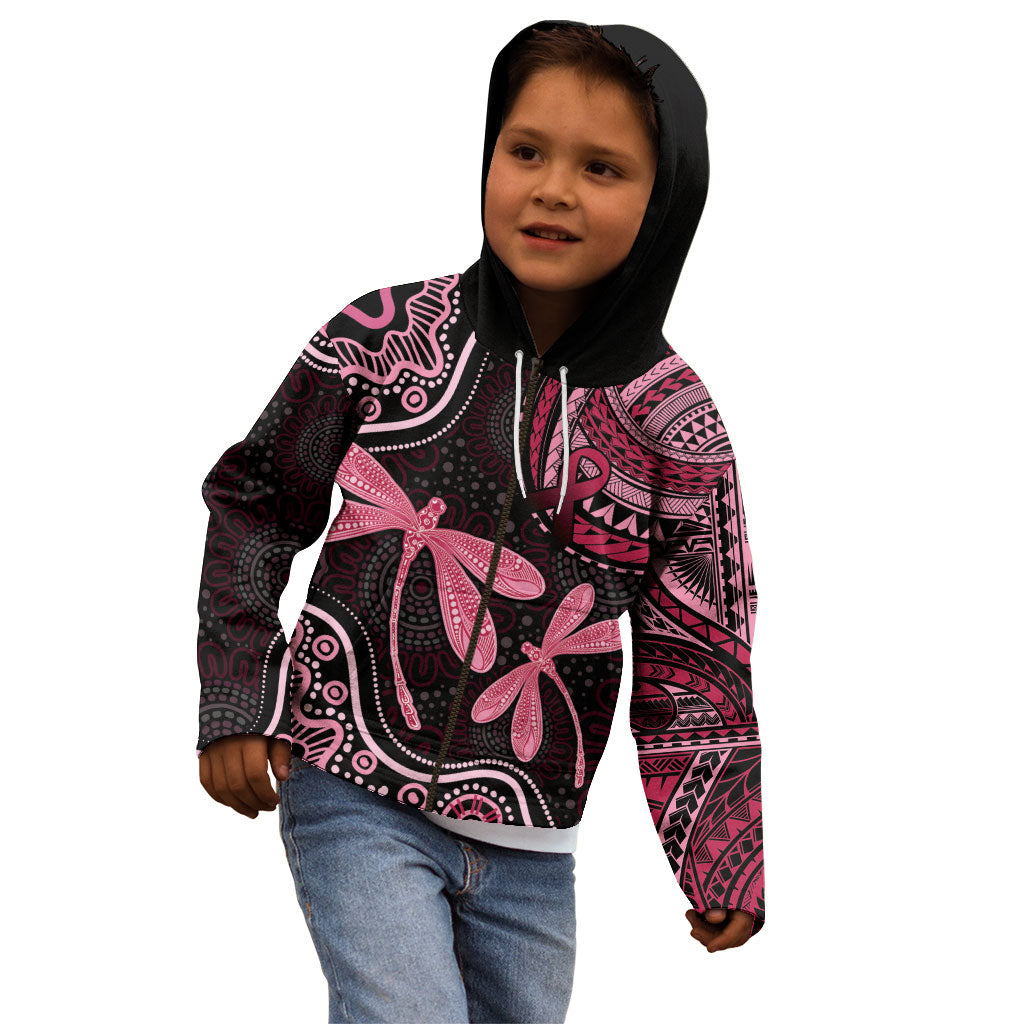 Australia Indigenous Mix Polynesian Kid Hoodie Pink Ribbon and Dragonflies