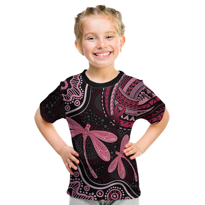 Australia Indigenous Mix Polynesian Kid T Shirt Pink Ribbon and Dragonflies