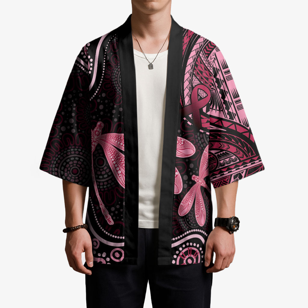 Australia Indigenous Mix Polynesian Kimono Pink Ribbon and Dragonflies