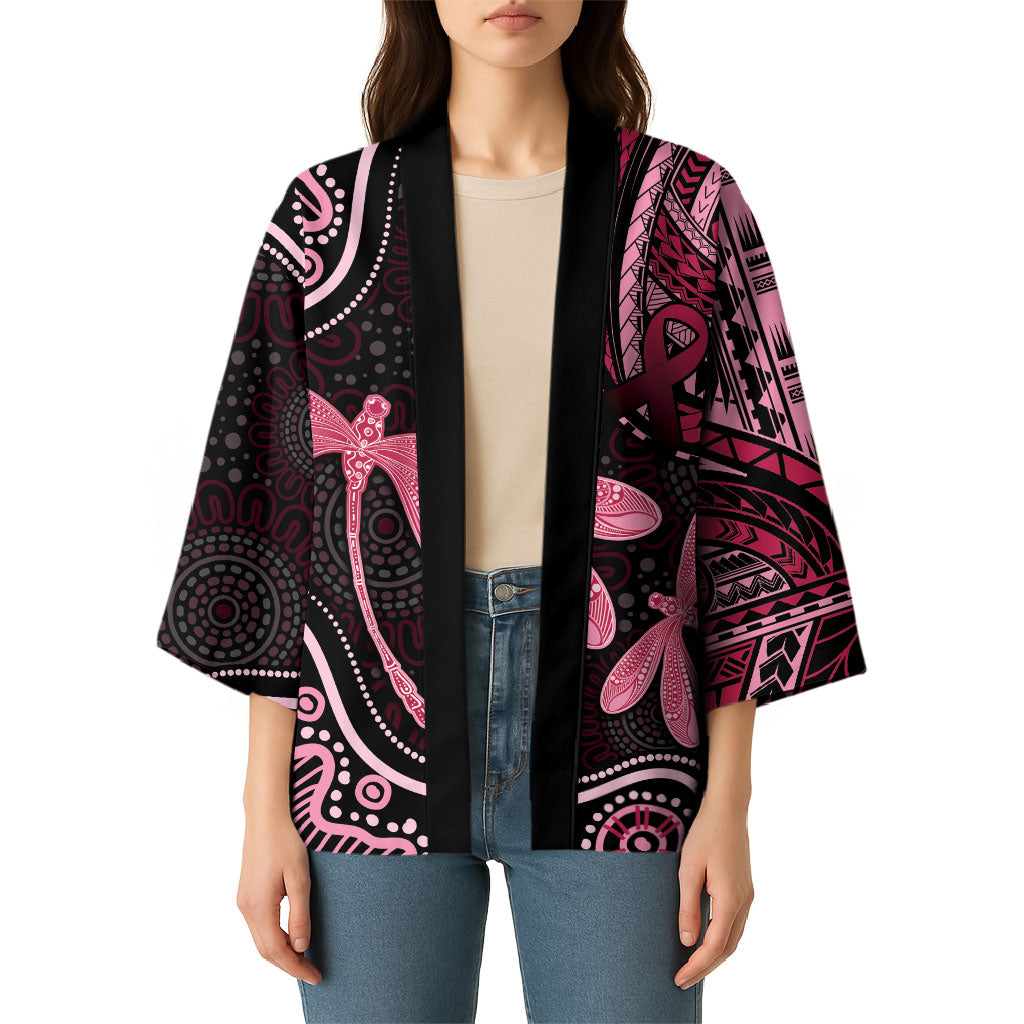 Australia Indigenous Mix Polynesian Kimono Pink Ribbon and Dragonflies