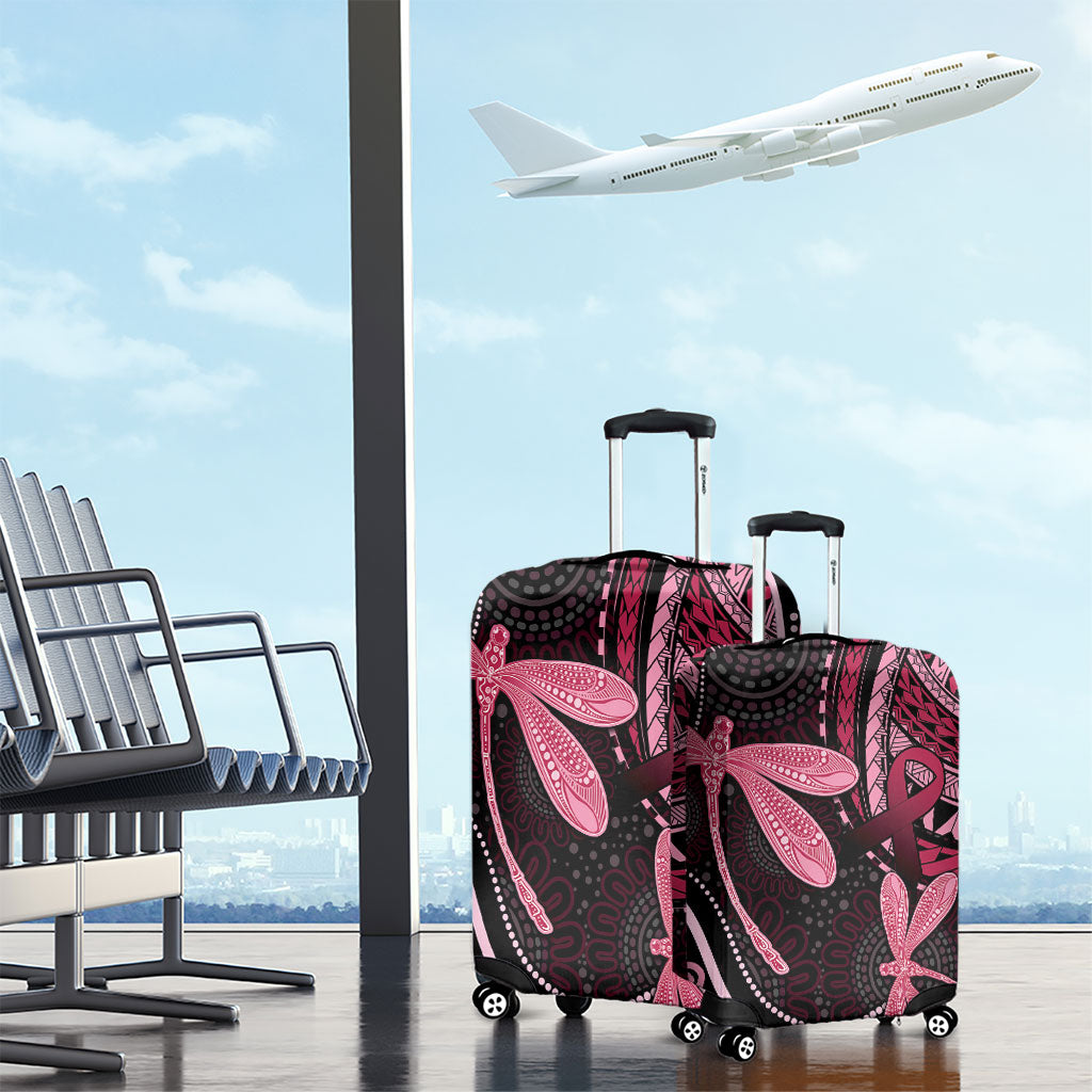Australia Indigenous Mix Polynesian Luggage Cover Pink Ribbon and Dragonflies